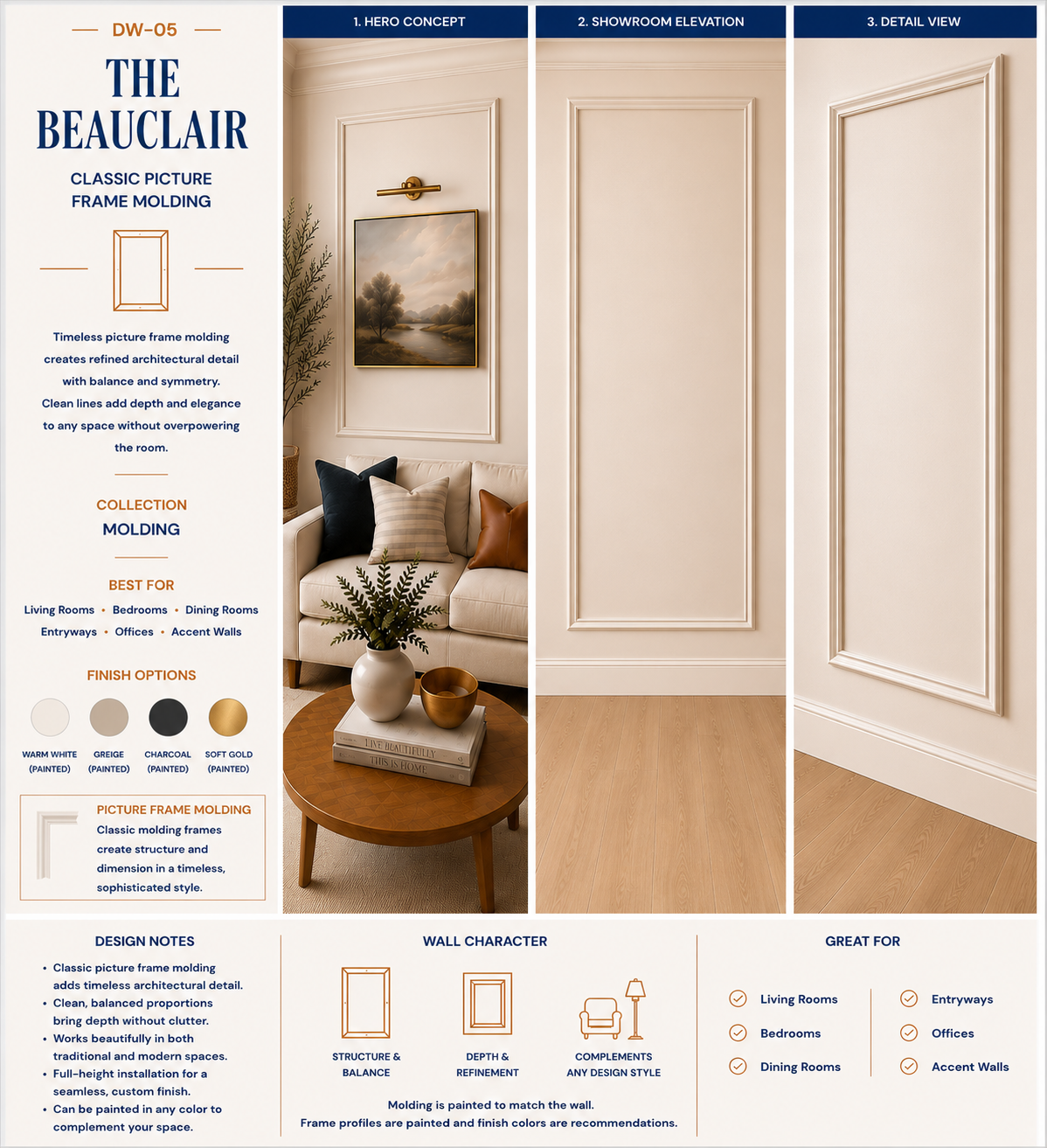 The Beauclair — full view, elevation and detail by Dora Wall Co.